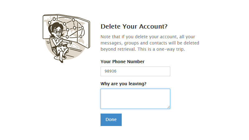 Click Done to complete the steps to delete your account.