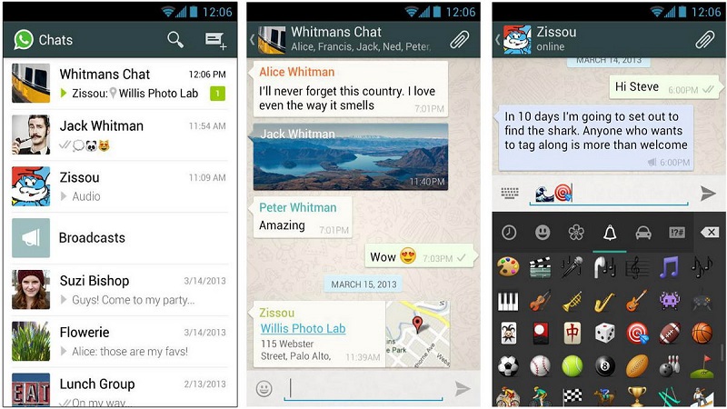 Screenshots of Whatsapp messenger