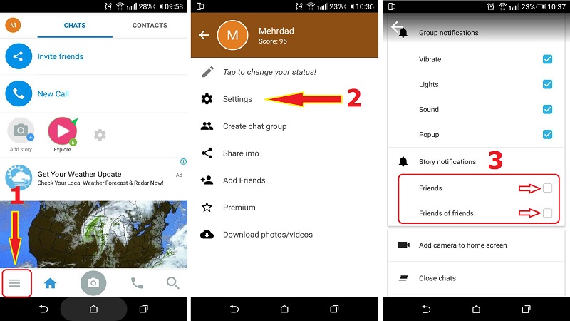 how to disable Imo story notifications for all