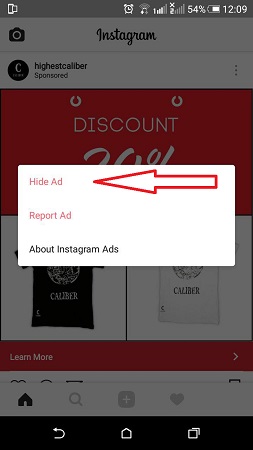 Stop sponsored ads on Instagram