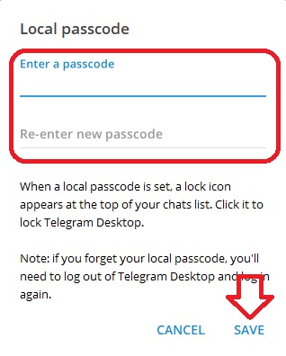انتخاب رمز عبور تلگرام دسکتاپ